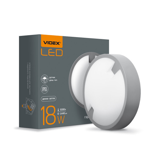 LED світильник IP65 круглий VIDEX 18W 5000K з сенсором освітленості (VL-BH12R-185-N)