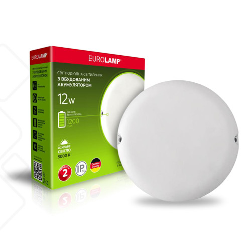 EUROLAMP LED Світильник круглий накладний ЖКХ з акумулятором 12W 5000K (LED-NLR-12/50(EM))