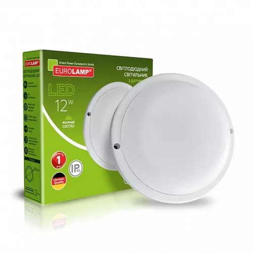 Світлодіодний EUROLAMP LED Світильник круглий накладний ЖКХ з датчиком руху 12W 5000K