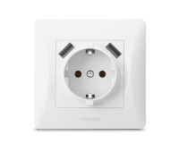 Розетка одинарна із заземленням та 2USB біла VIDEX BINERA (VF-BNSK1GU2-W)