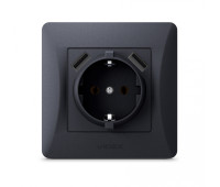 Розетка одинарна із заземленням та 2USB чорний графіт VIDEX BINERA (VF-BNSK1GU2-BG)