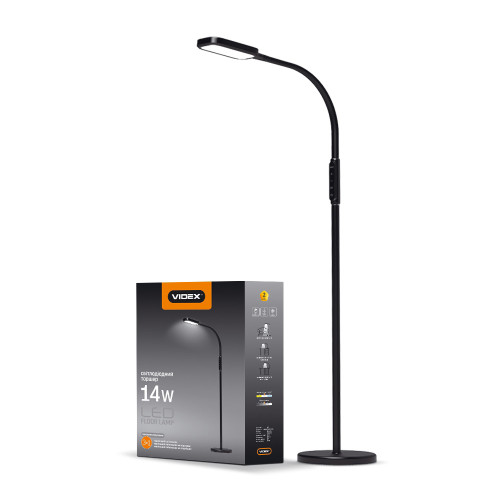 LED торшер чорний VIDEX TF07B 14W 3000-5500K (VL-TF07B)