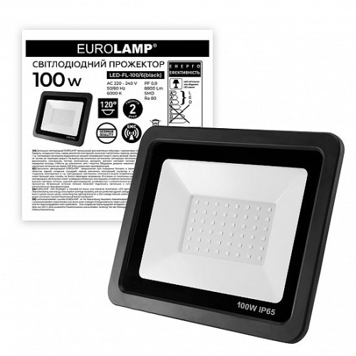 Світлодіодний EUROLAMP LED SMD Прожектор чорний з радіатором 100W 6500K