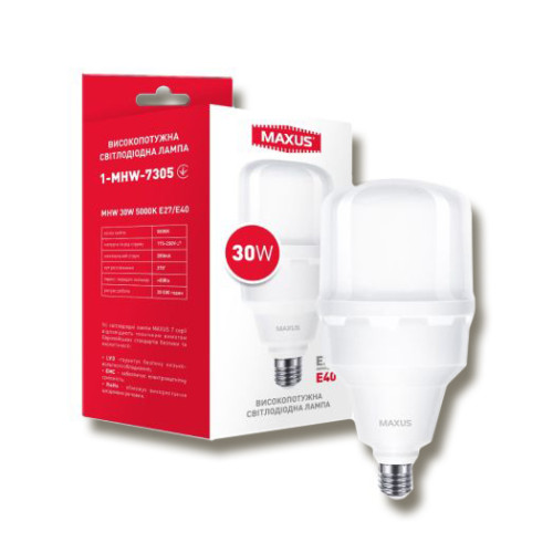 Лампа світлодіодна MAXUS HW 30W 5000K E27/E40 (1-MHW-7305)