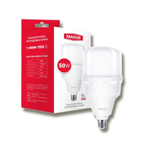 Лампа світлодіодна MAXUS HW 50W 5000K E27/E40 (1-MHW-7505)